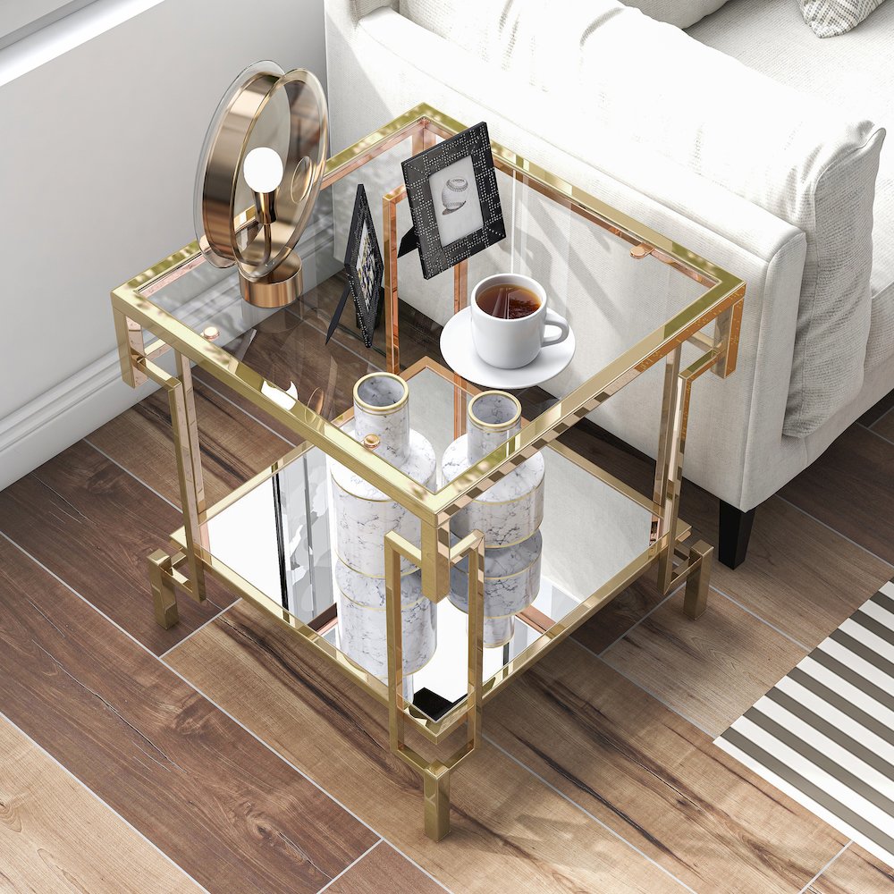Anaheim Metal 1-Shelf End Table in Gold Champagne. Picture 4