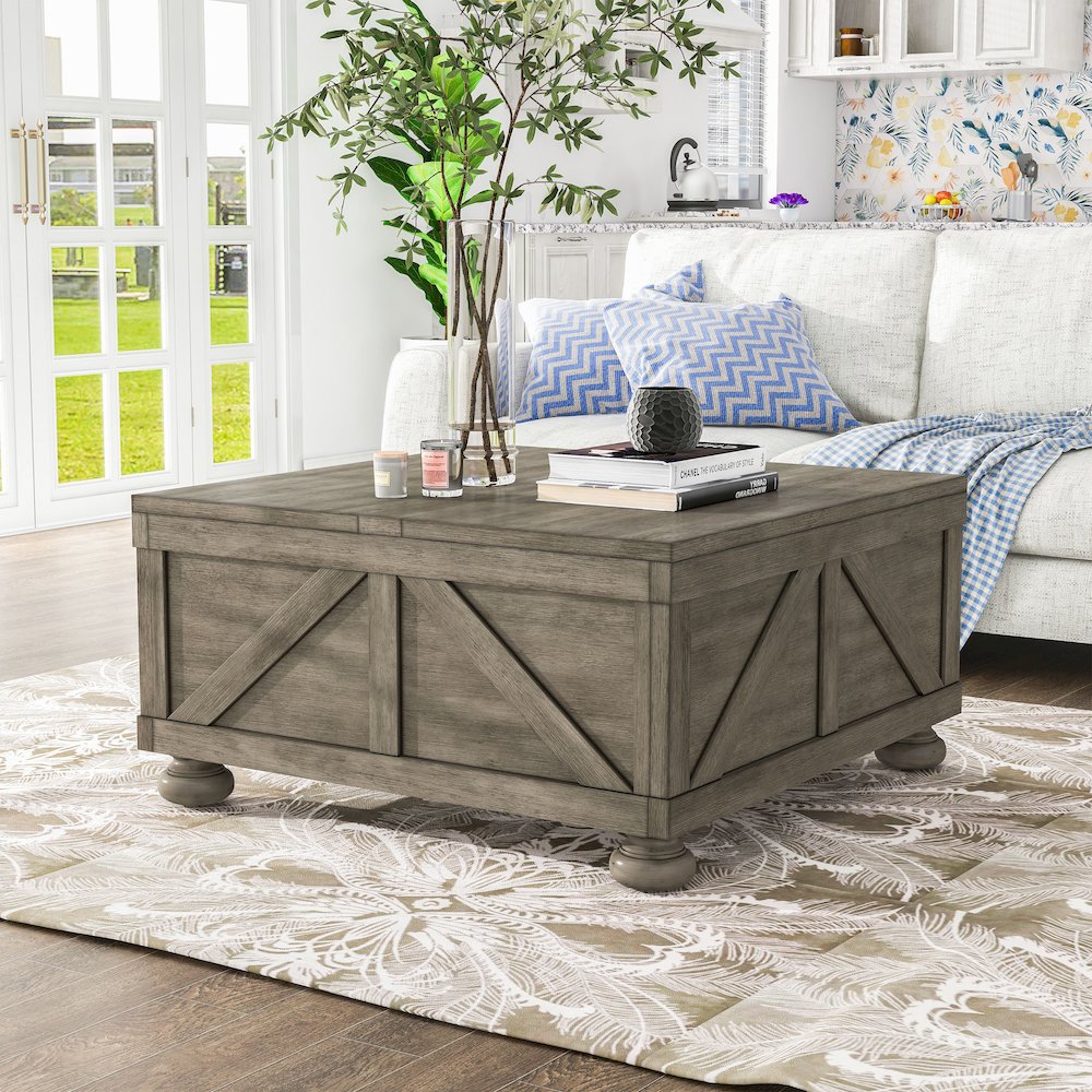 Zula Wood Hidden Storage Coffee Table. Picture 4