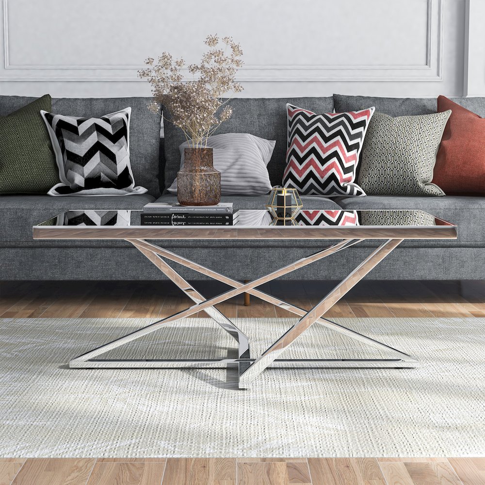 Ludington Contemporary Metal Coffee Table in Chrome. Picture 4