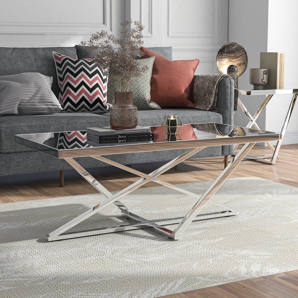 Ludington Contemporary Metal Coffee Table in Chrome. Picture 5