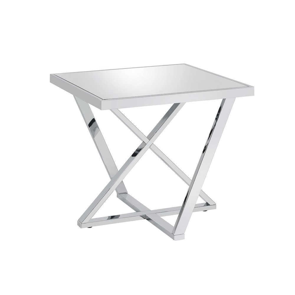 Ludington Contemporary Metal End Table in Chrome. Picture 1