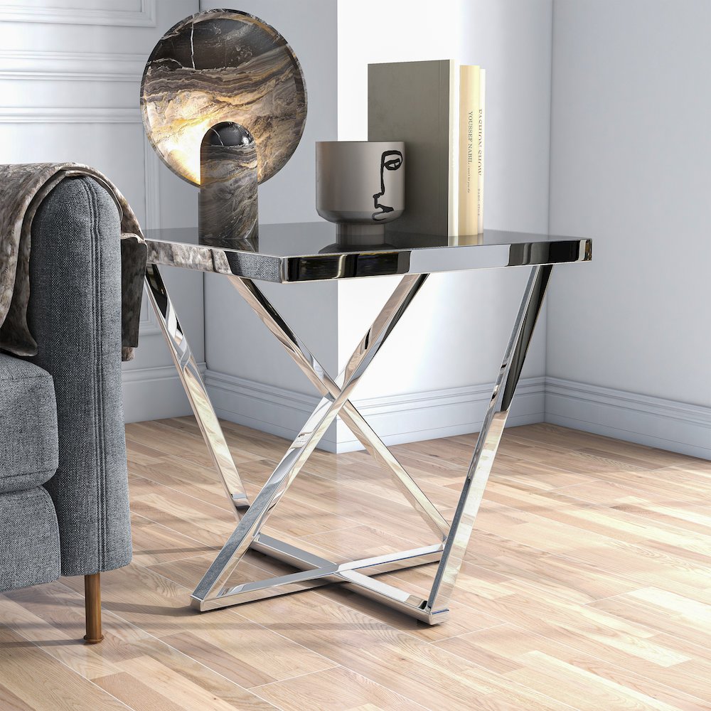 Ludington Contemporary Metal End Table in Chrome. Picture 4