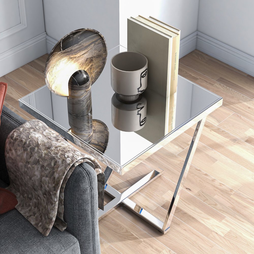 Ludington Contemporary Metal End Table in Chrome. Picture 5