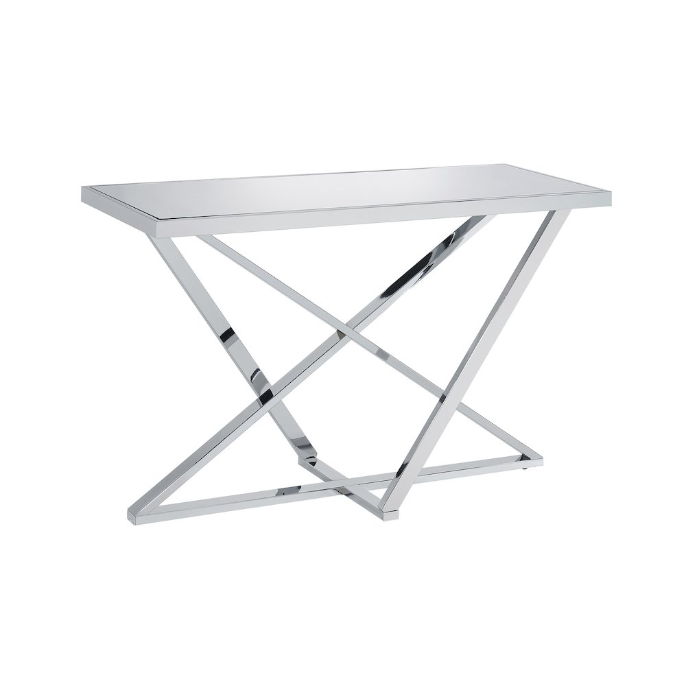 Ludington Contemporary Metal Sofa Table in Chrome. Picture 1