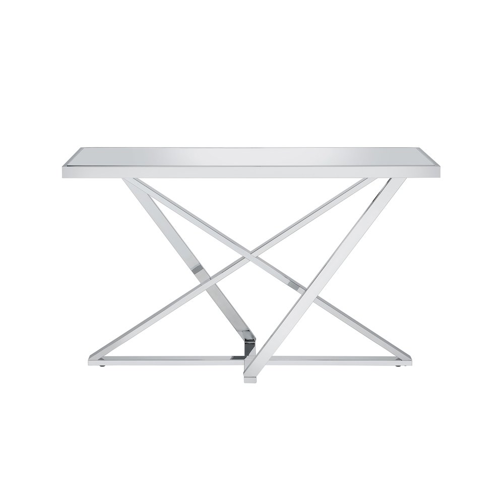 Ludington Contemporary Metal Sofa Table in Chrome. Picture 2