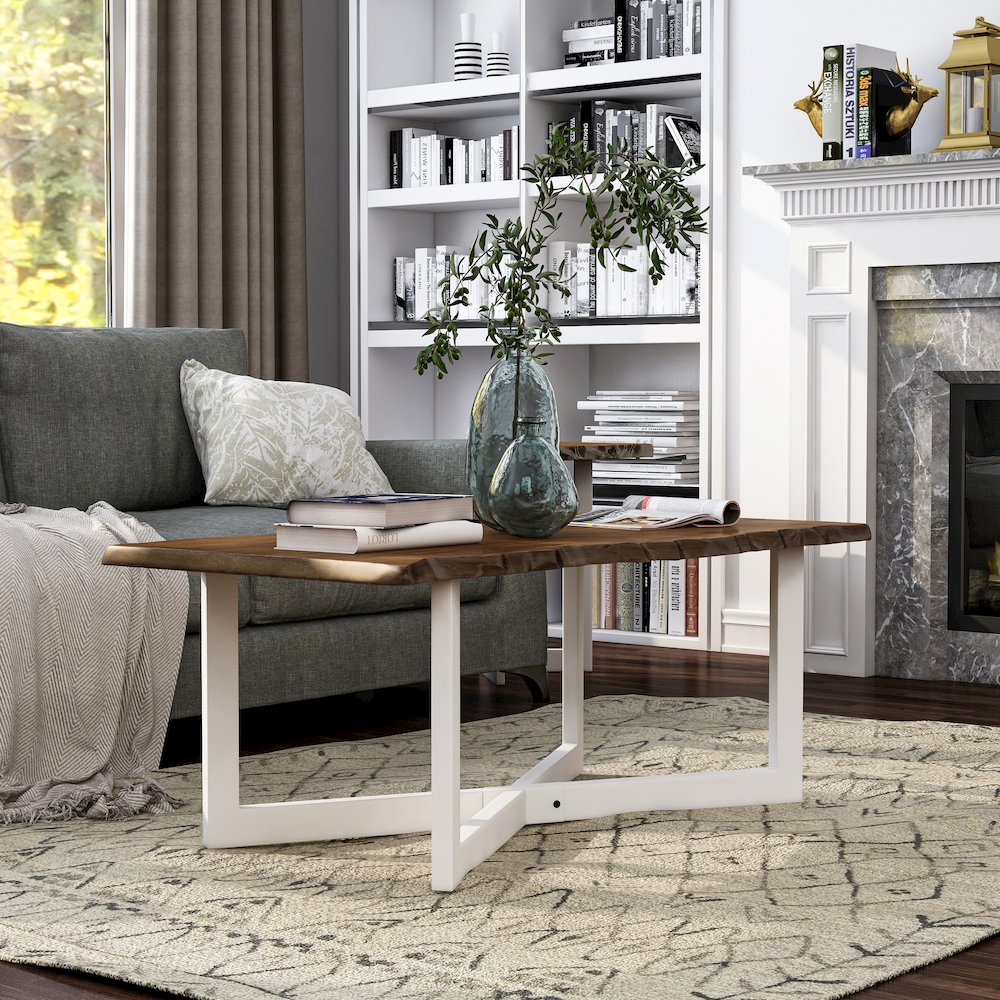 Baletto Contemporary Wood Coffee Table in Oak and White. Picture 4