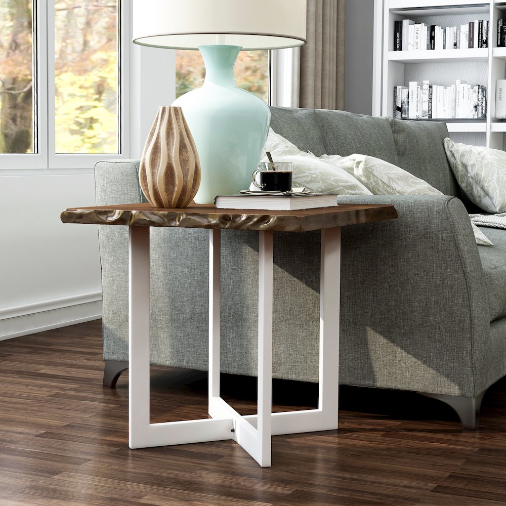 Baletto Contemporary Wood End Table in Oak and White. Picture 3