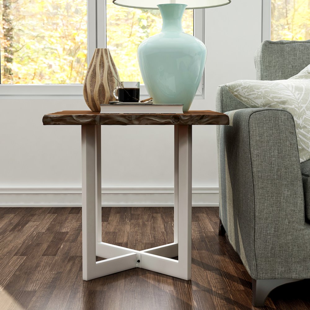 Baletto Contemporary Wood End Table in Oak and White. Picture 4