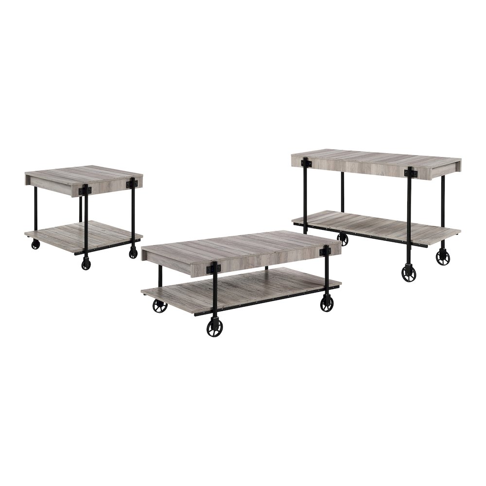 Acres Wood Natural 3-Piece Coffee Table Set with Wheels. Picture 1