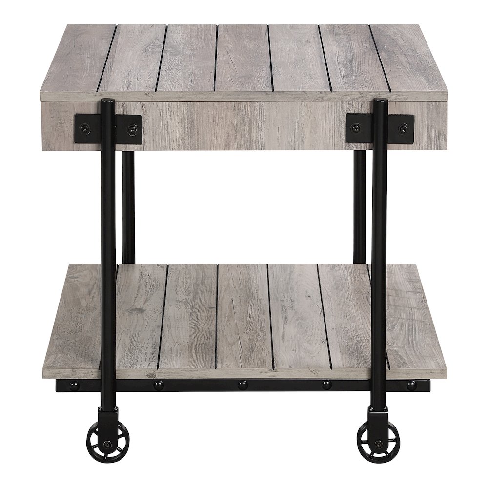 Acres Wood Natural End Table with Metal Black Wheels. Picture 2