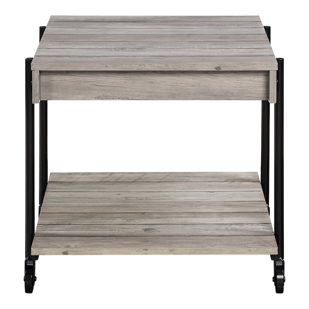 Acres Wood Natural End Table with Metal Black Wheels. Picture 3
