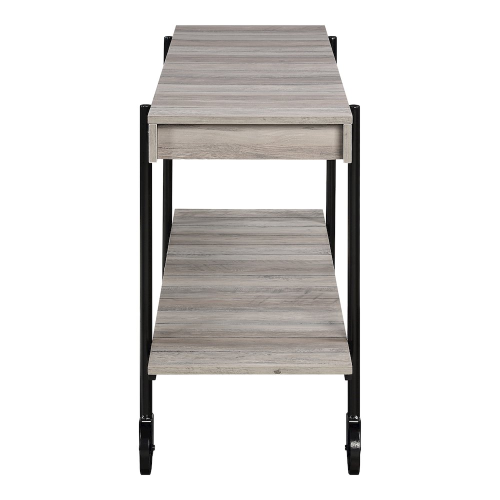 Acres Wood Natural Console Table with Metal Black Wheels. Picture 3