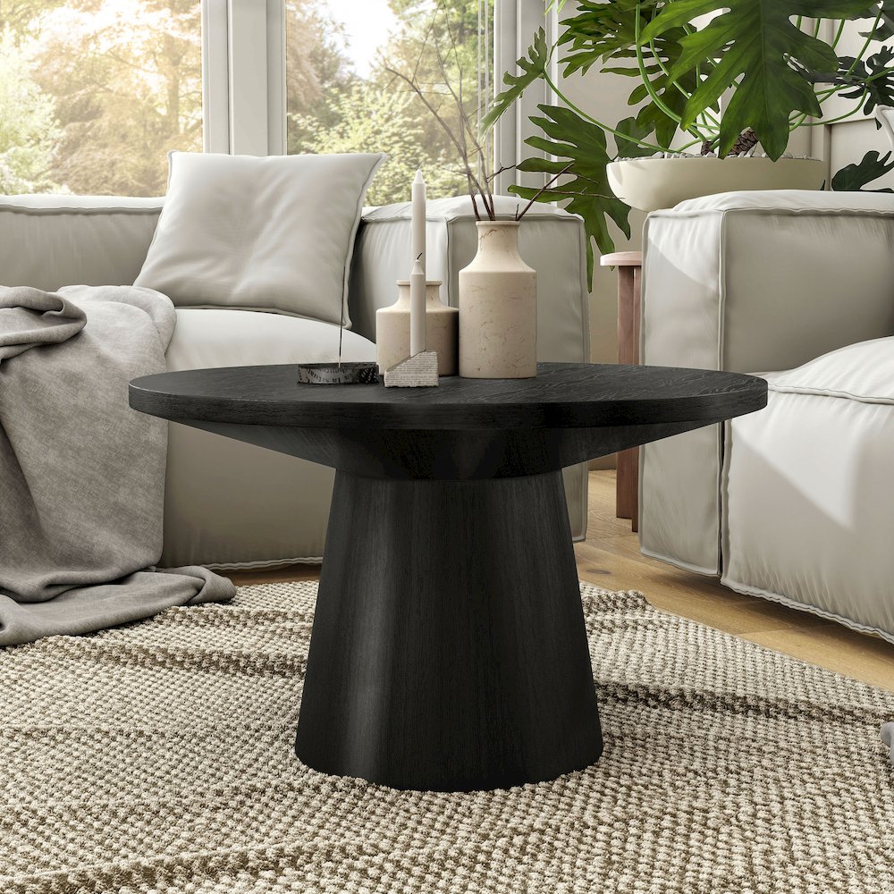 Oldbury Modern Round Solid Wood Pedestal Coffee Table. Picture 2