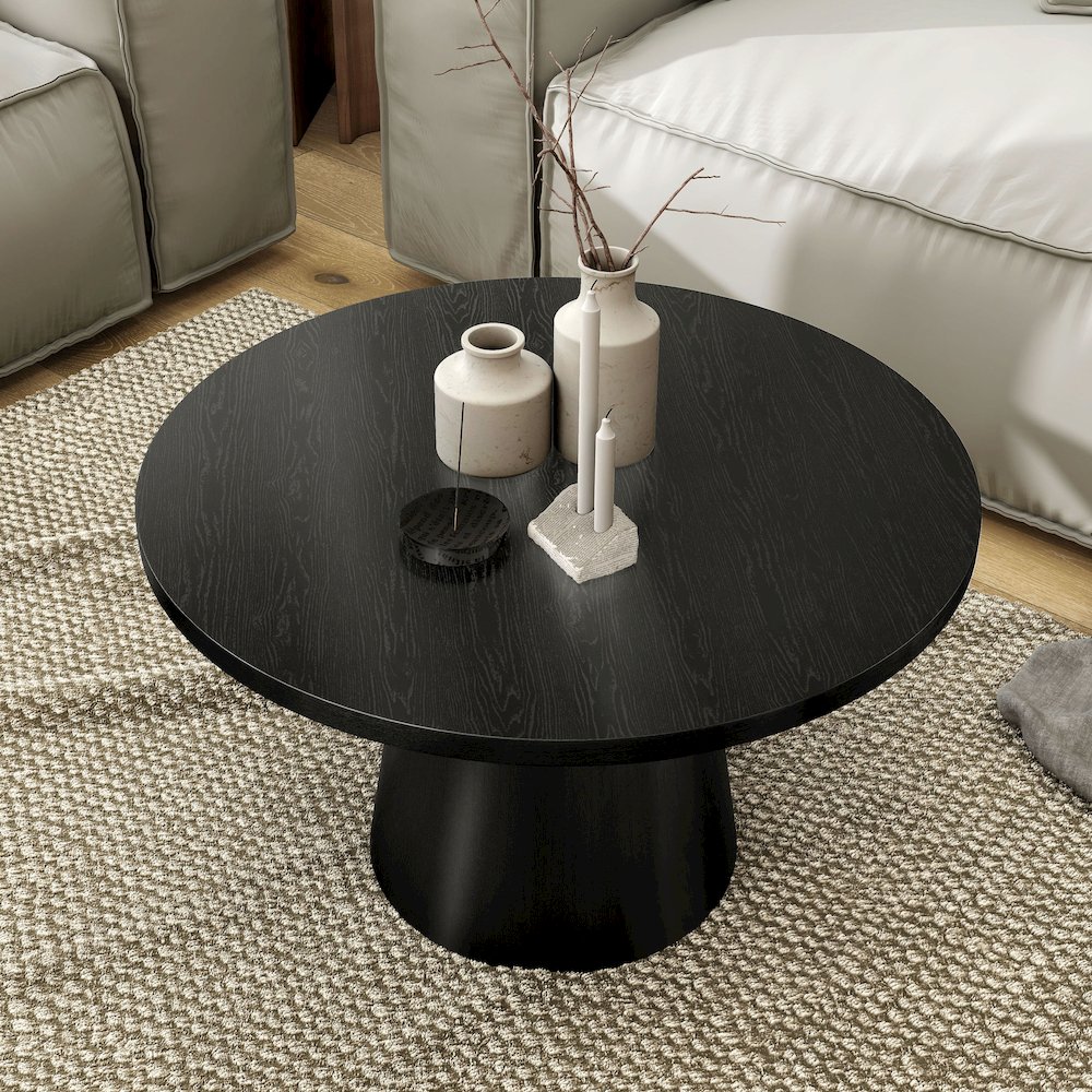 Oldbury Modern Round Solid Wood Pedestal Coffee Table. Picture 3