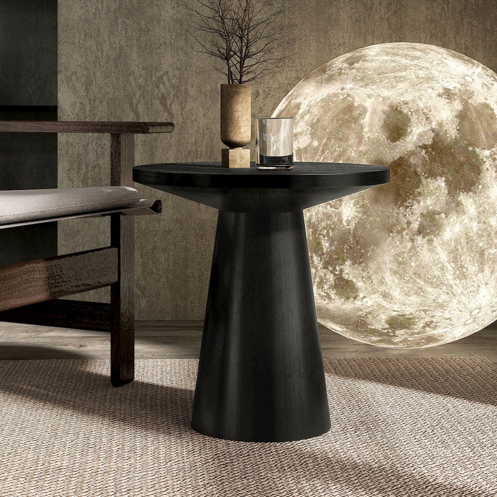 Oldbury Modern Round Solid Wood Pedestal End Table. Picture 3