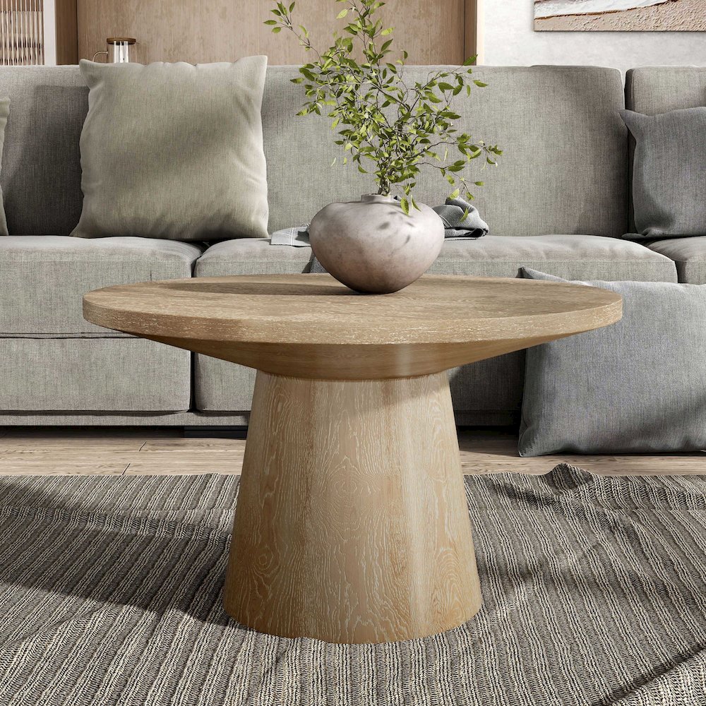 Oldbury Modern Round Solid Wood Pedestal Coffee Table. Picture 2