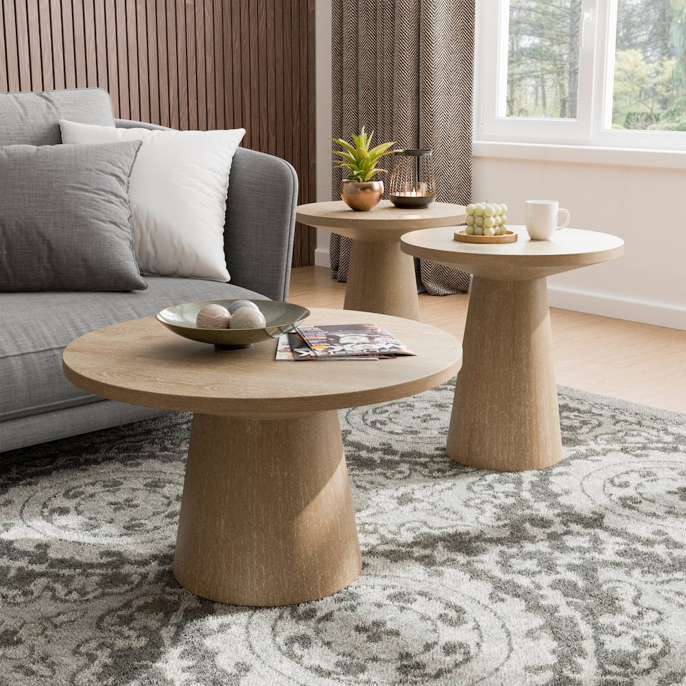 Oldbury Modern Round Solid Wood Pedestal Coffee Table. Picture 7