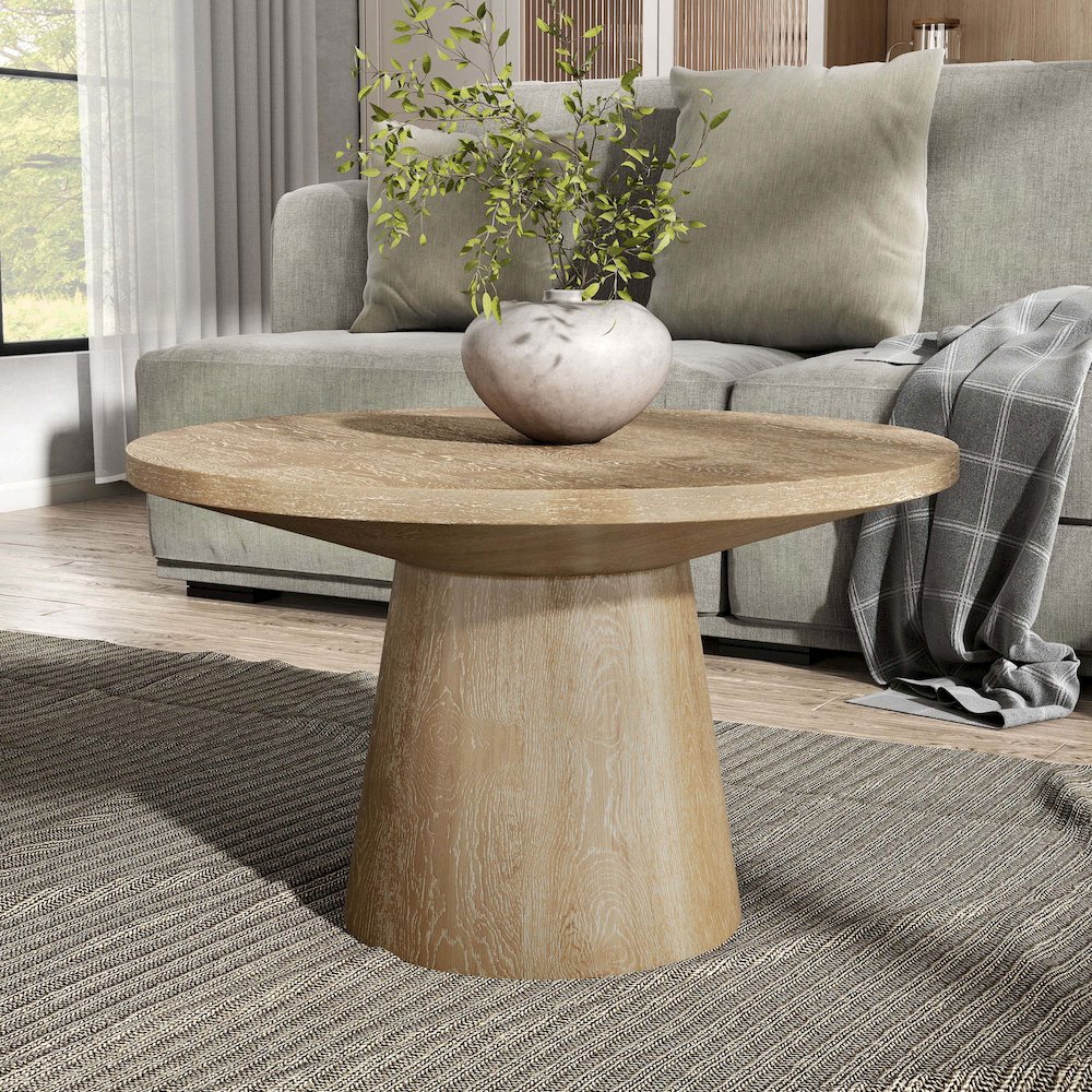 Oldbury Modern Round Solid Wood Pedestal Coffee Table. Picture 3