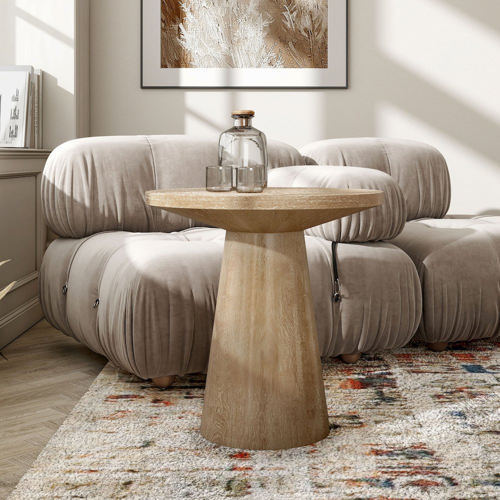 Oldbury Modern Round Solid Wood Pedestal End Table. Picture 3