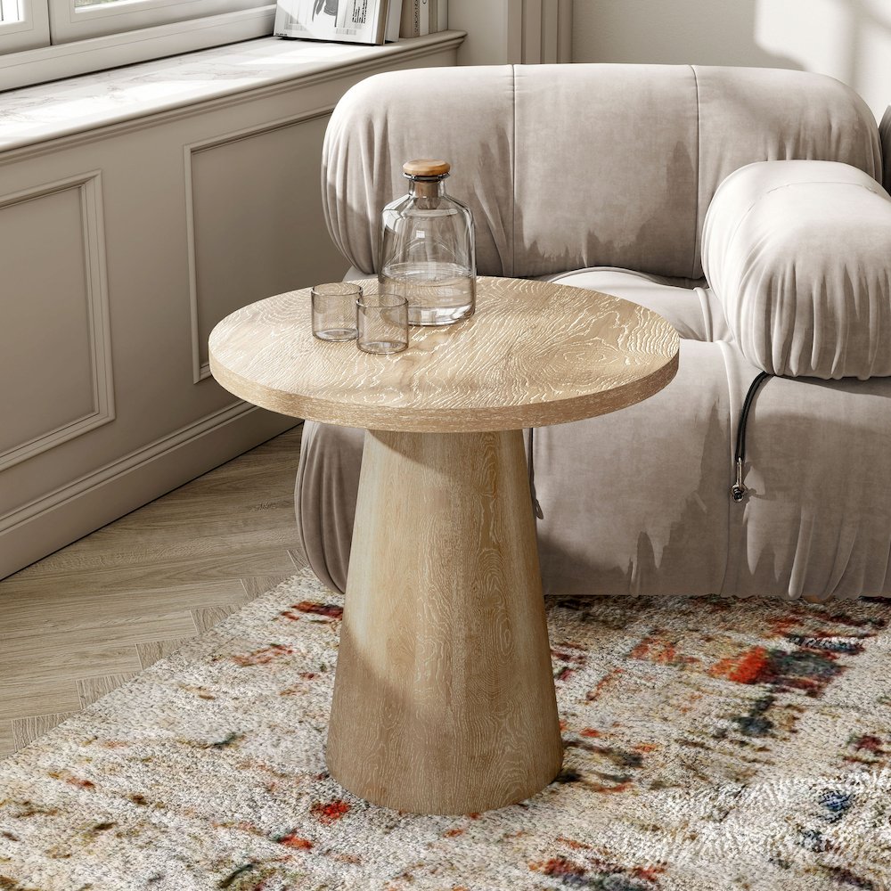 Oldbury Modern Round Solid Wood Pedestal End Table. Picture 4