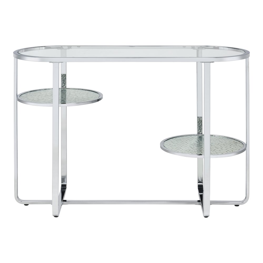 Ludington Metal 2-Shelf Sofa Table in Chrome. Picture 1