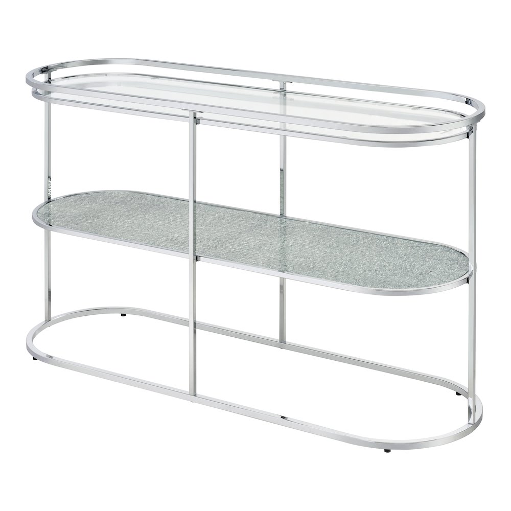 Ludington Metal 1-Shelf Sofa Table in Chrome. Picture 1