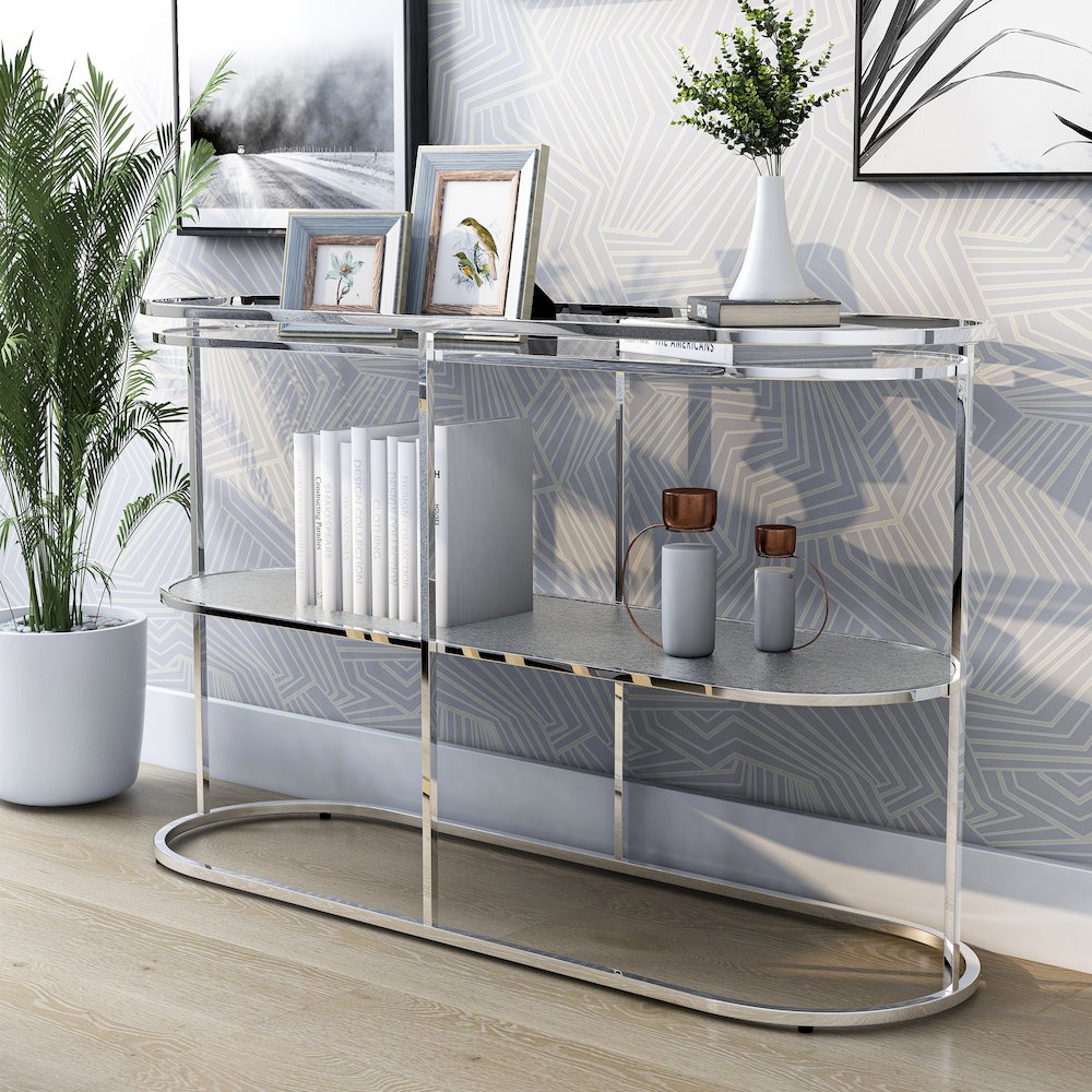 Ludington Metal 1-Shelf Sofa Table in Chrome. Picture 4