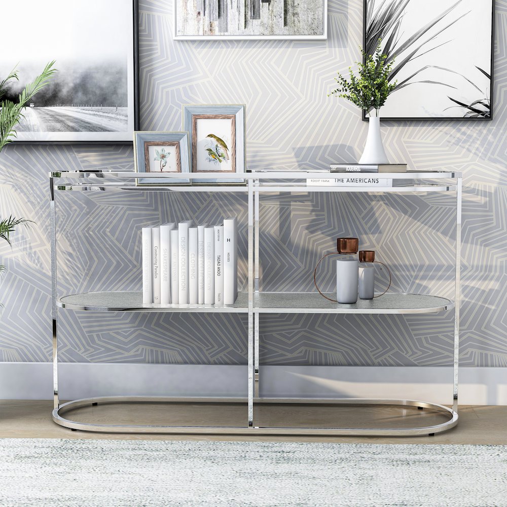 Ludington Metal 1-Shelf Sofa Table in Chrome. Picture 5