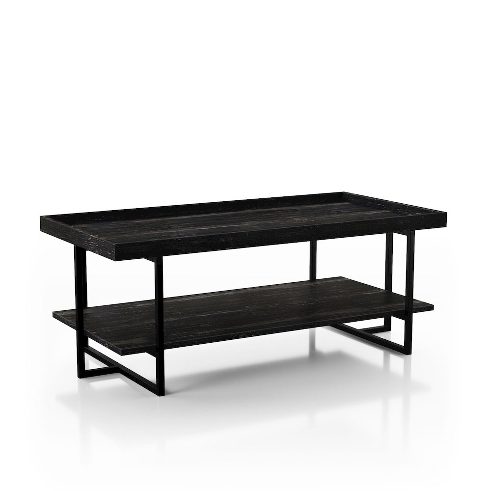Prakers Industrial Wood 1-Shelf Coffee Table in Black. Picture 1