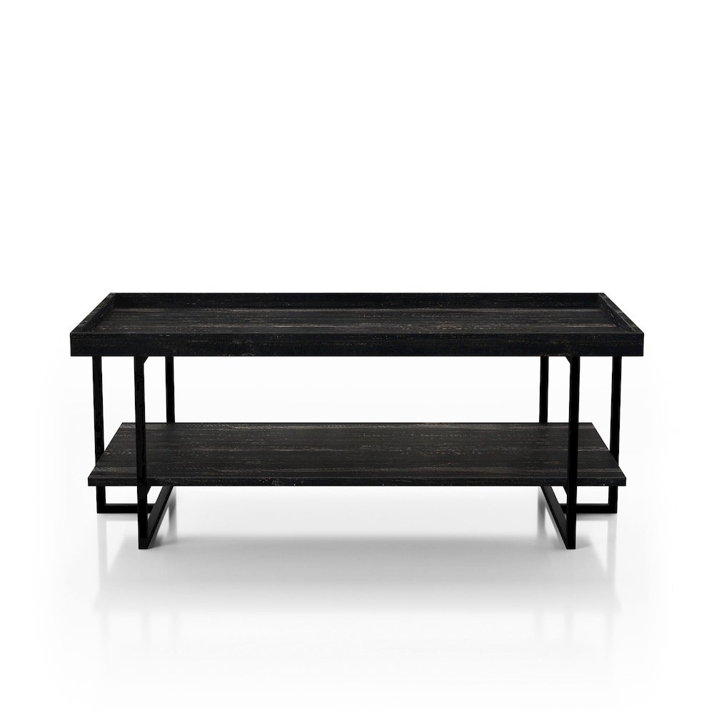 Prakers Industrial Wood 1-Shelf Coffee Table in Black. Picture 2