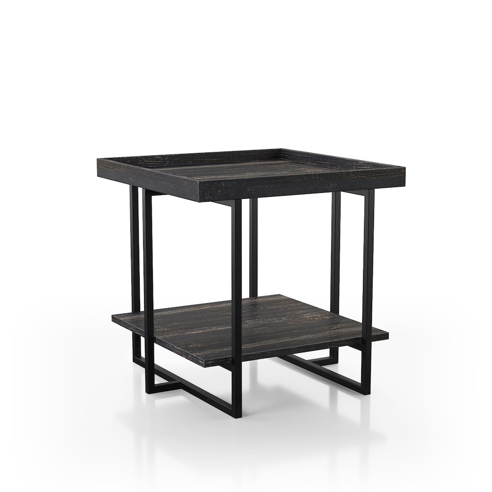 Prakers Industrial Wood 1-Shelf End Table in Black. Picture 1