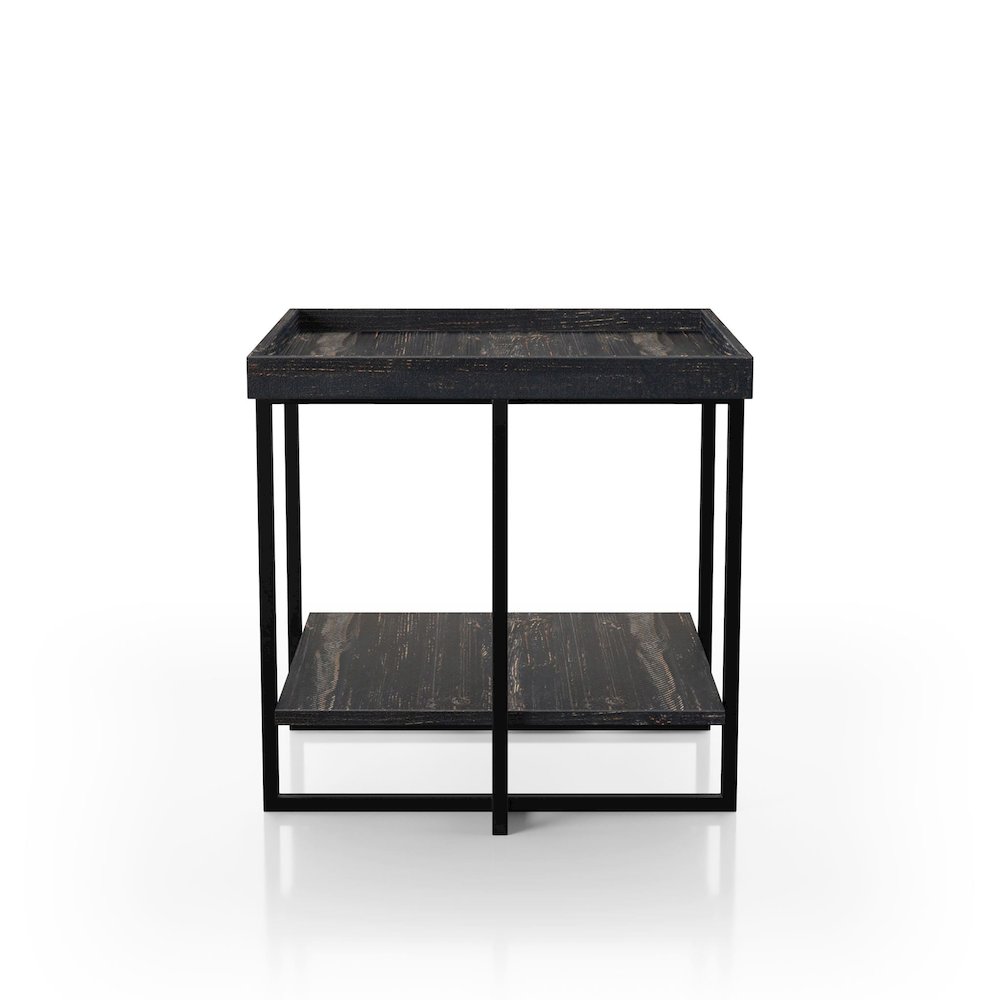 Prakers Industrial Wood 1-Shelf End Table in Black. Picture 3