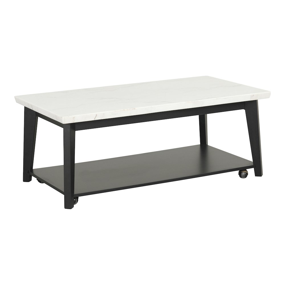 Isolde Wood and Marble Rectangle Coffee Table in White. Picture 1