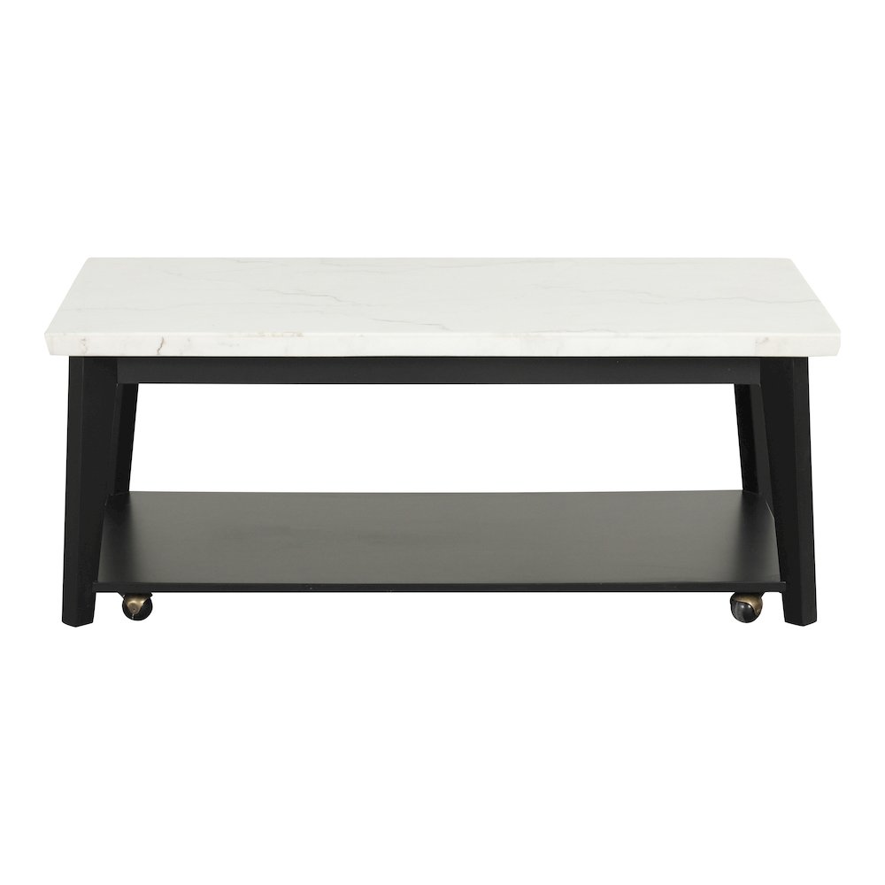 Isolde Wood and Marble Rectangle Coffee Table in White. Picture 2