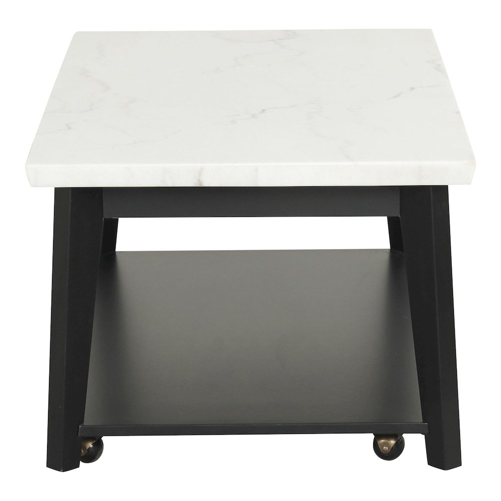 Isolde Wood and Marble Rectangle Coffee Table in White. Picture 3