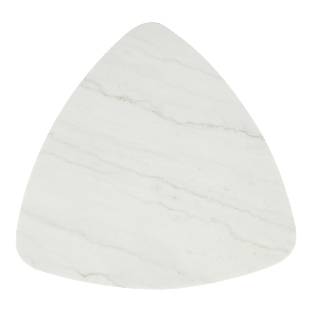 Isolde Wood and Marble Triangle Coffee Table in White. Picture 3