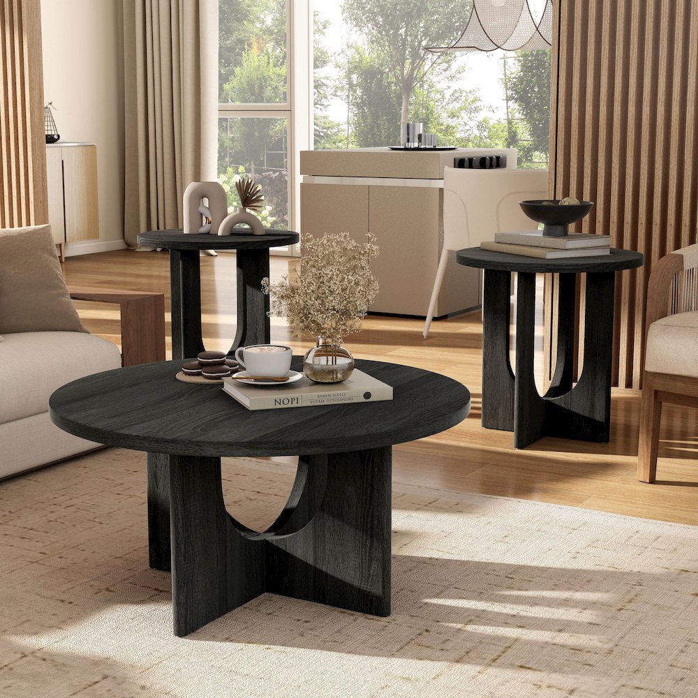 Carmel Modern Solid Wood 3-Piece Round Coffee Table Set. Picture 5