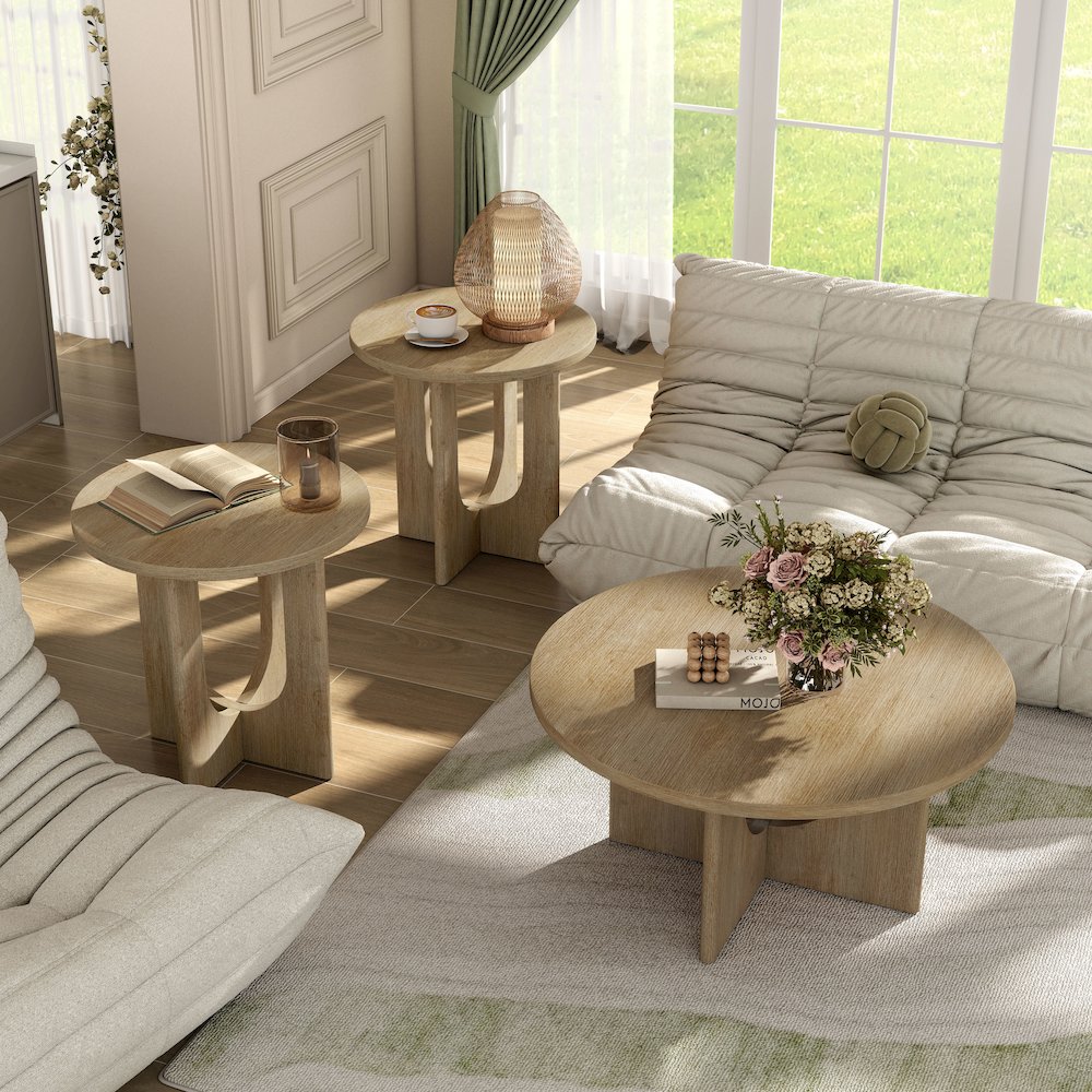 Carmel Modern Solid Wood 3-Piece Round Coffee Table Set. Picture 4