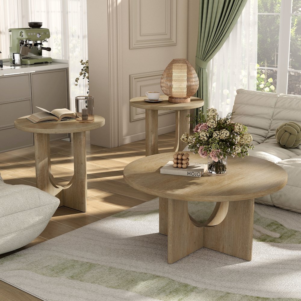 Carmel Modern Solid Wood 3-Piece Round Coffee Table Set. Picture 5
