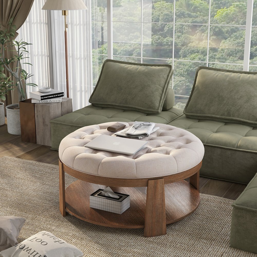 Scandi Wood Round Coffee Table. Picture 4