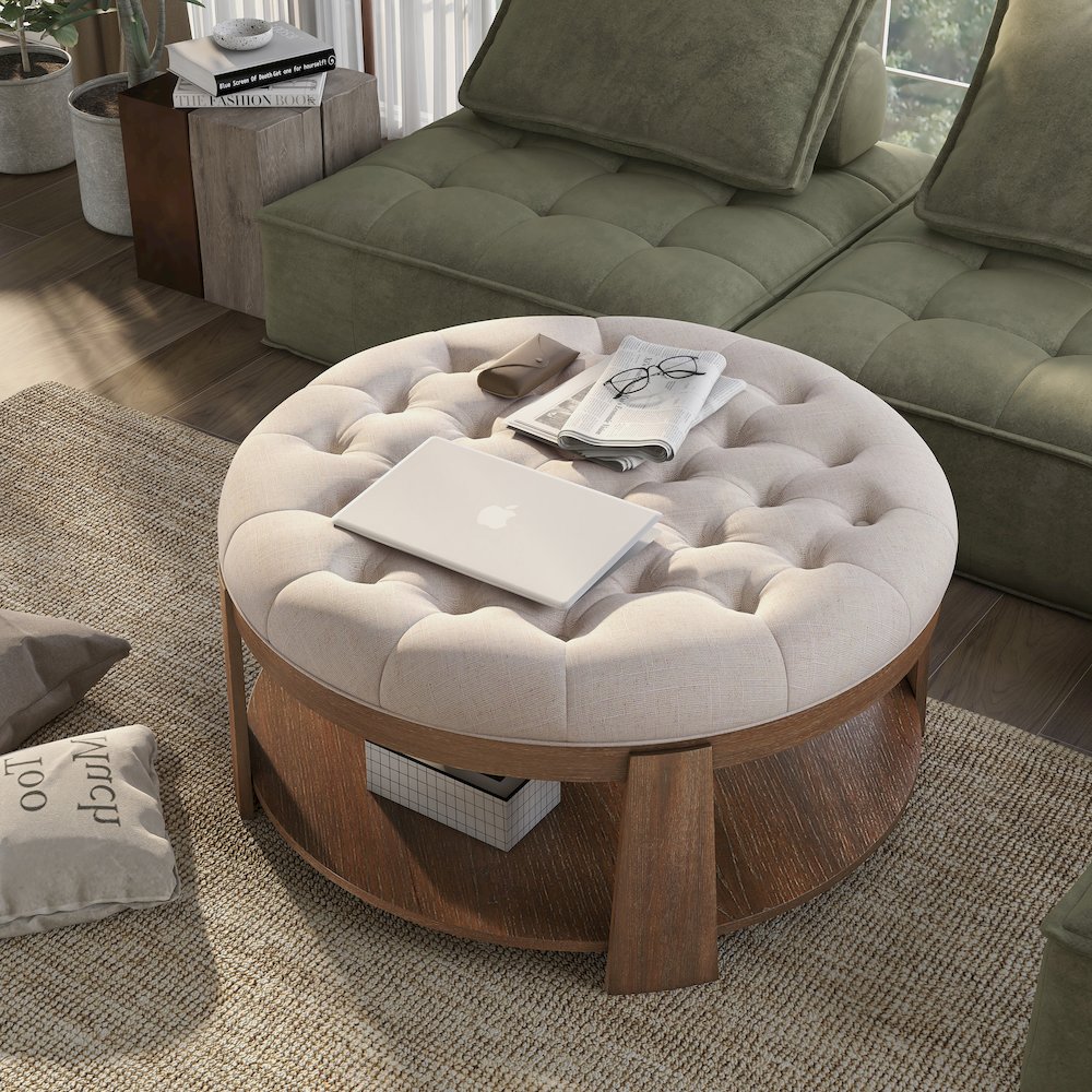 Scandi Wood Round Coffee Table. Picture 5