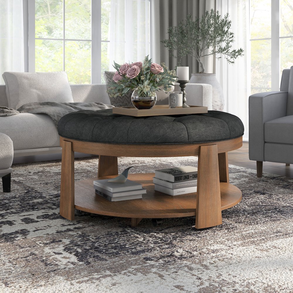 Scandi Wood Round Coffee Table. Picture 4