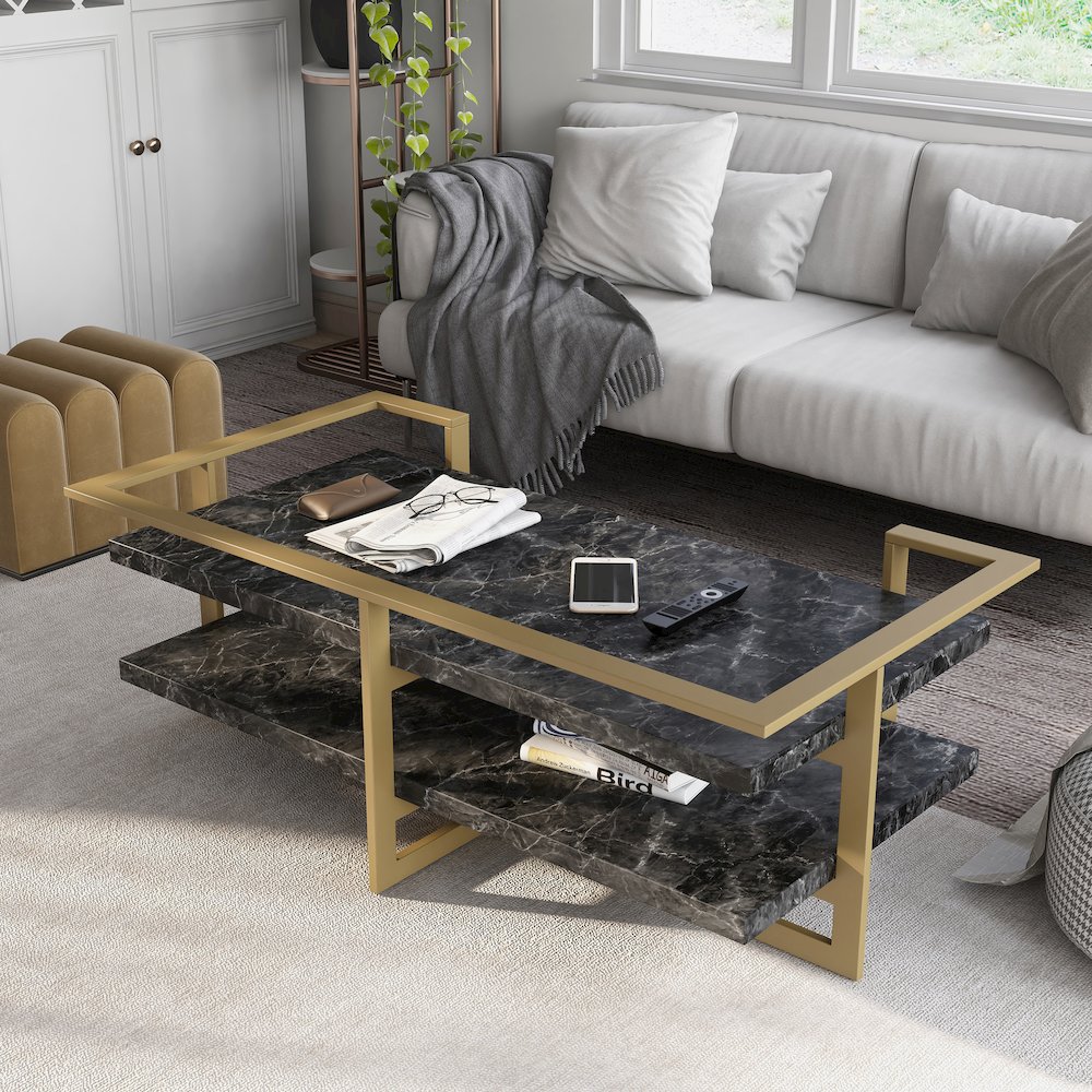 Meliman Metal 1-Shelf Coffee Table in Gold and Black. Picture 5