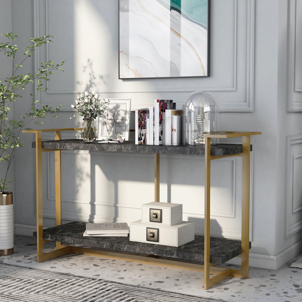 Meliman Contemporary Metal 1-Shelf Console Table in Gold and Black. Picture 4