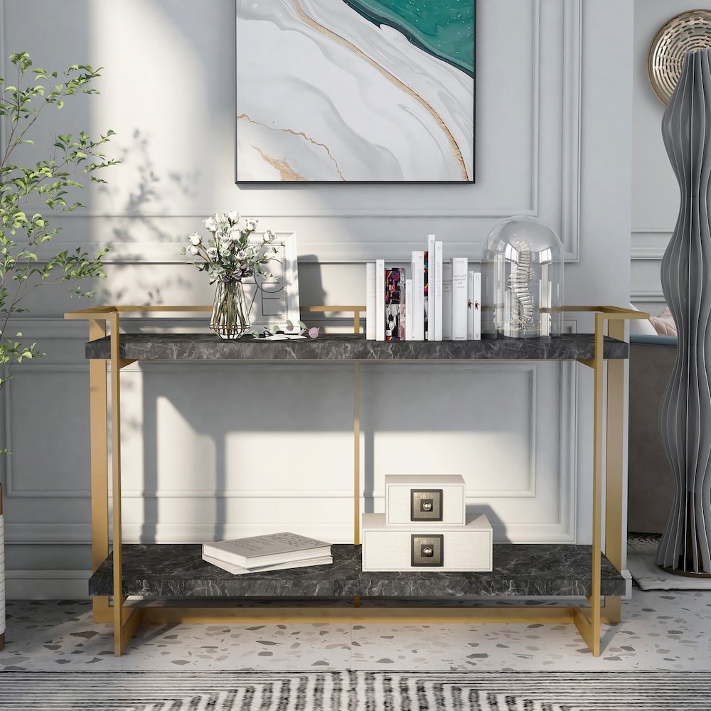 Meliman Contemporary Metal 1-Shelf Console Table in Gold and Black. Picture 5