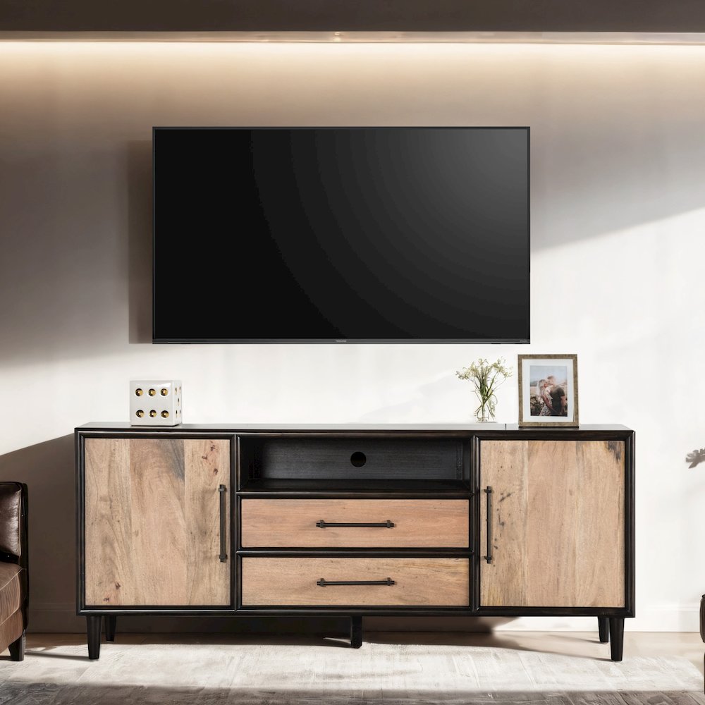 Coda Two-Tone Wood Multi-Storage TV Stand for 80" TVs. Picture 1