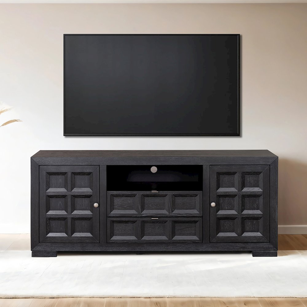 Ulan Modern Solid Wood 2-Drawer TV Stand with Shelves. Picture 4