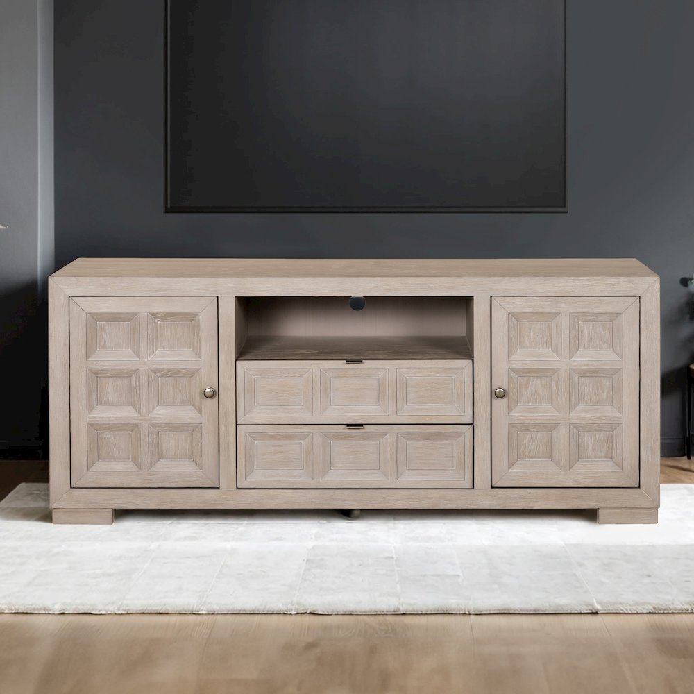 Ulan Modern Solid Wood 2-Drawer TV Stand with Shelves. Picture 4