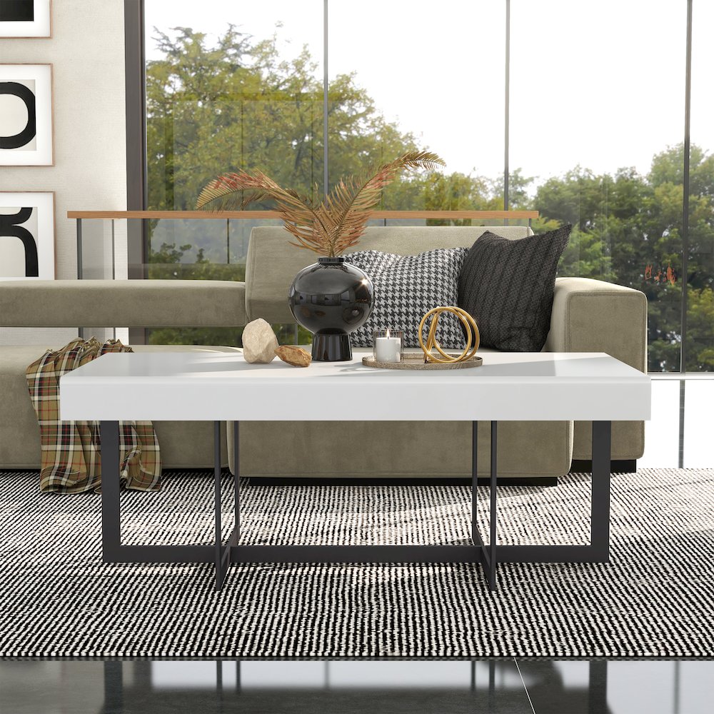 Vasket Contemporary Metal 2-Drawer Coffee Table. Picture 4