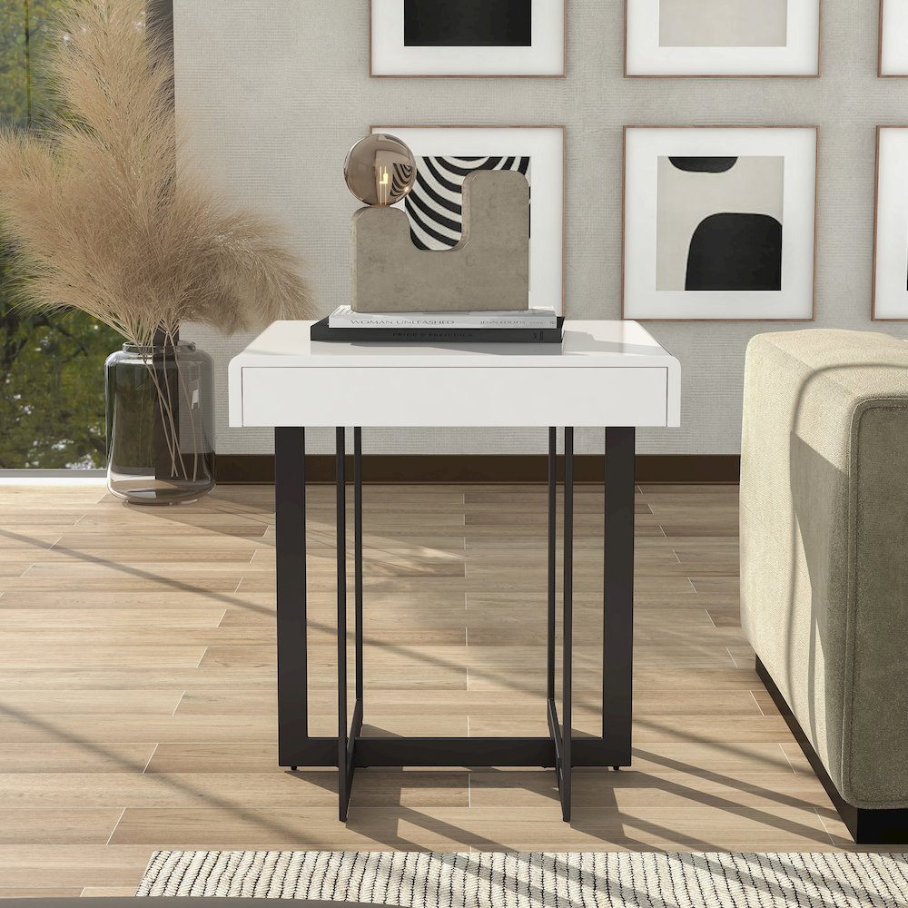 Vasket Contemporary Metal 1-Drawer End Table. Picture 4